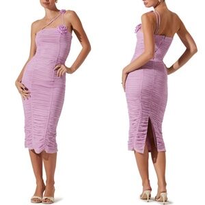 NEW ASTR The Label LILAC Corsage RUCHED Bodycon MESH Midi COCKTAIL DRESS S